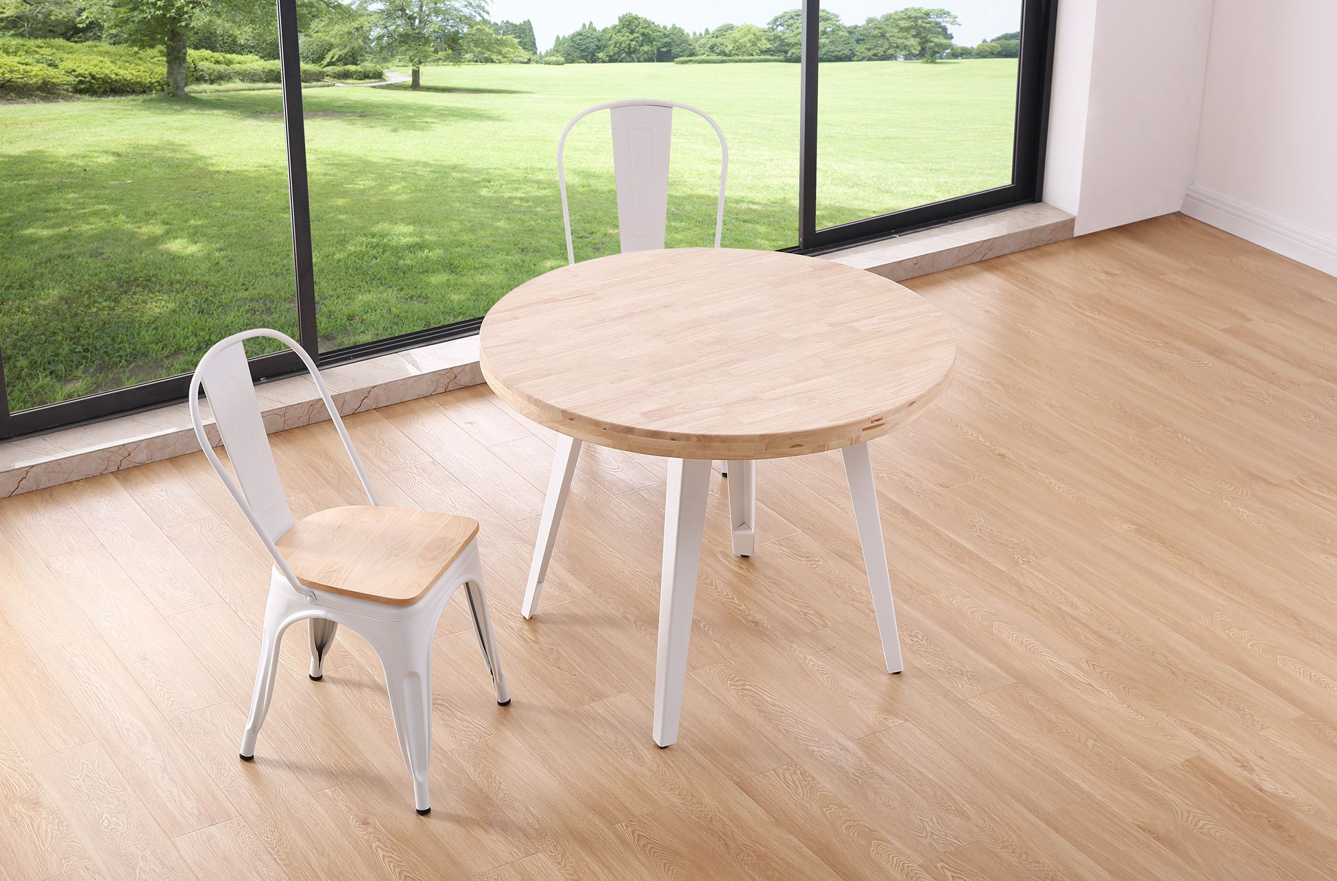 MESA COMEDOR REDONDA FIJA BERG 100 CM ROBLE NORDISH / BLANCO. - Imagen 3