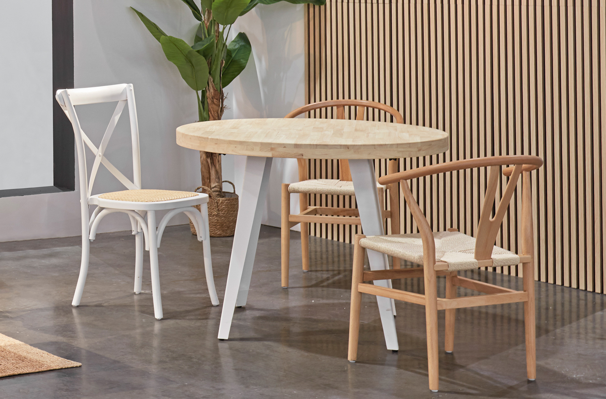 MESA COMEDOR REDONDA FIJA BERG 100 CM ROBLE NORDISH / BLANCO. - Imagen 4