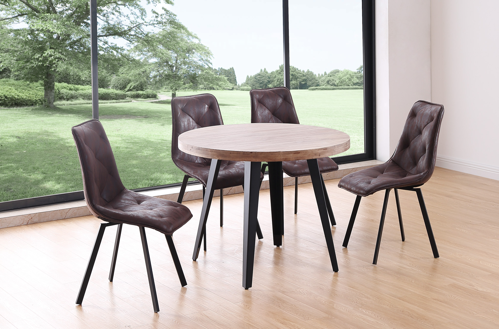 MESA COMEDOR REDONDA FIJA BERG 100 CM ROBLE HONEY / NEGRO.