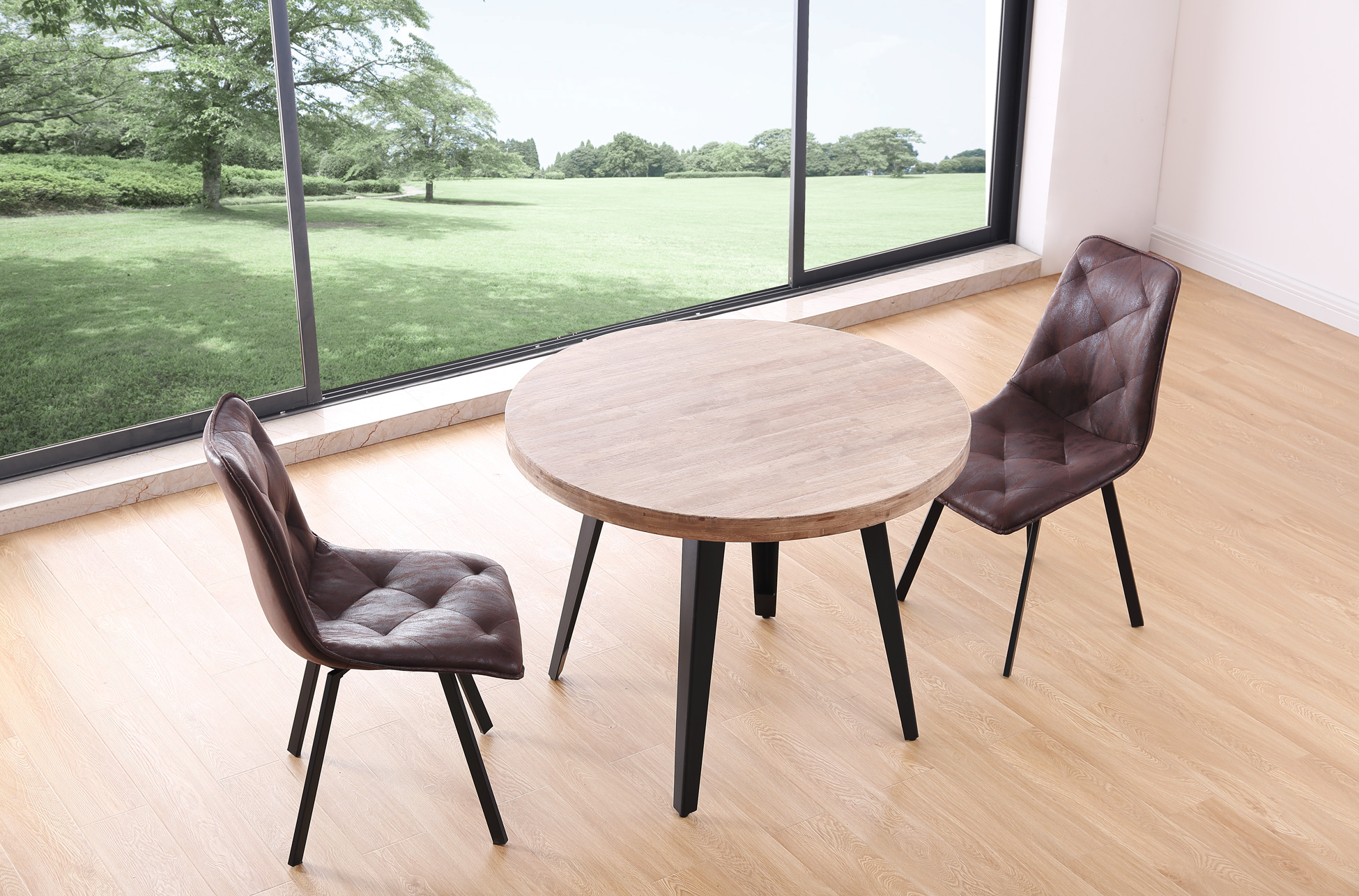 MESA COMEDOR REDONDA FIJA BERG 100 CM ROBLE HONEY / NEGRO. - Imagen 3