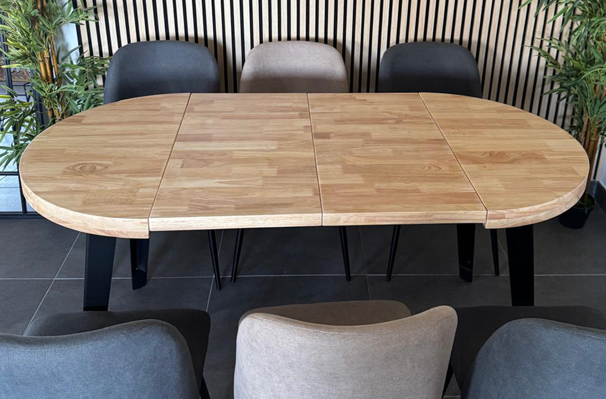 MESA COMEDOR REDONDA EXTENSIBLE BERG 80 - 120 - 160 CM ROBLE NORDISH / NEGRO. - Imagen 7