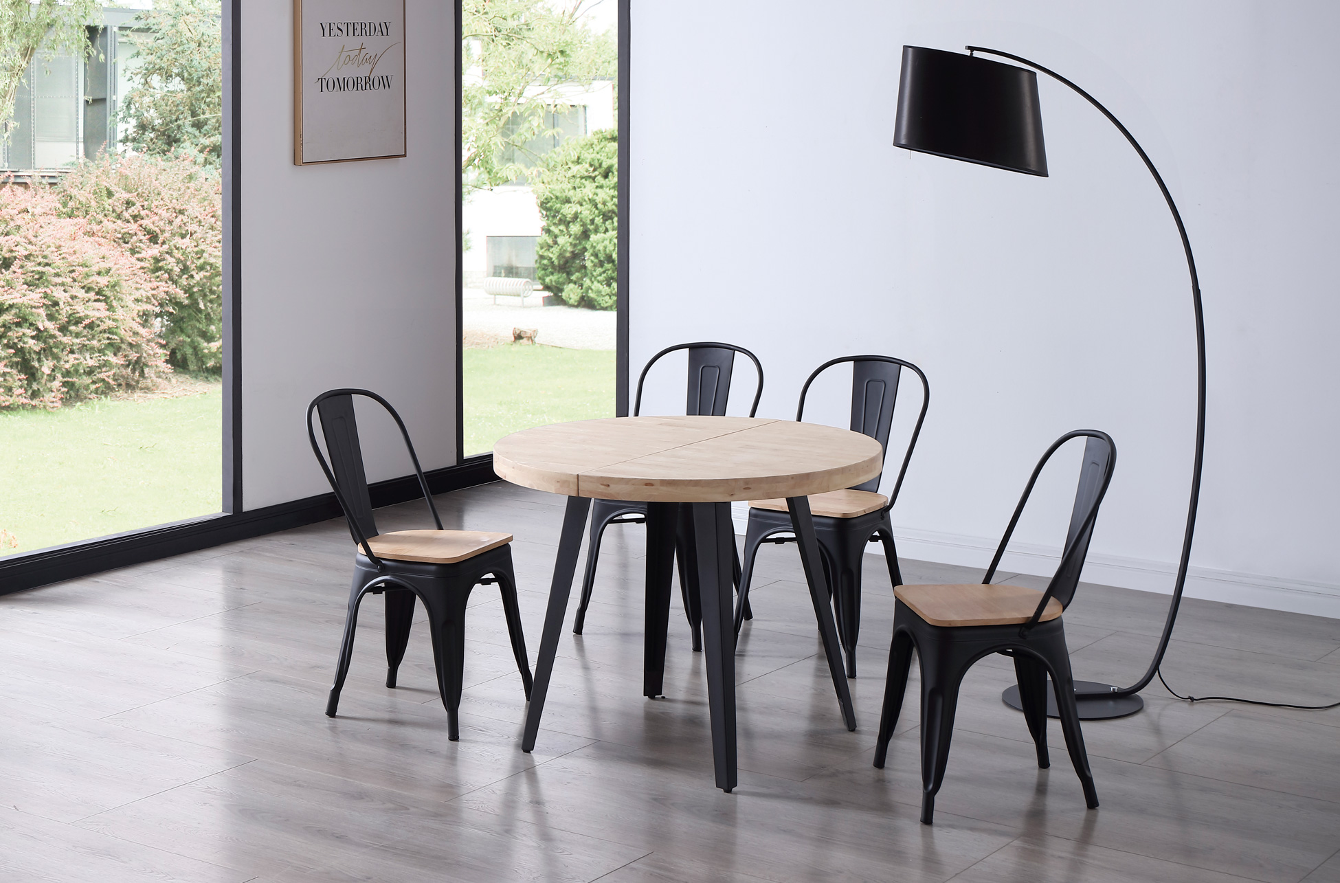 MESA COMEDOR REDONDA EXTENSIBLE BERG 100 - 140 - 180 CM ROBLE NORDISH / NEGRO. - Imagen 3