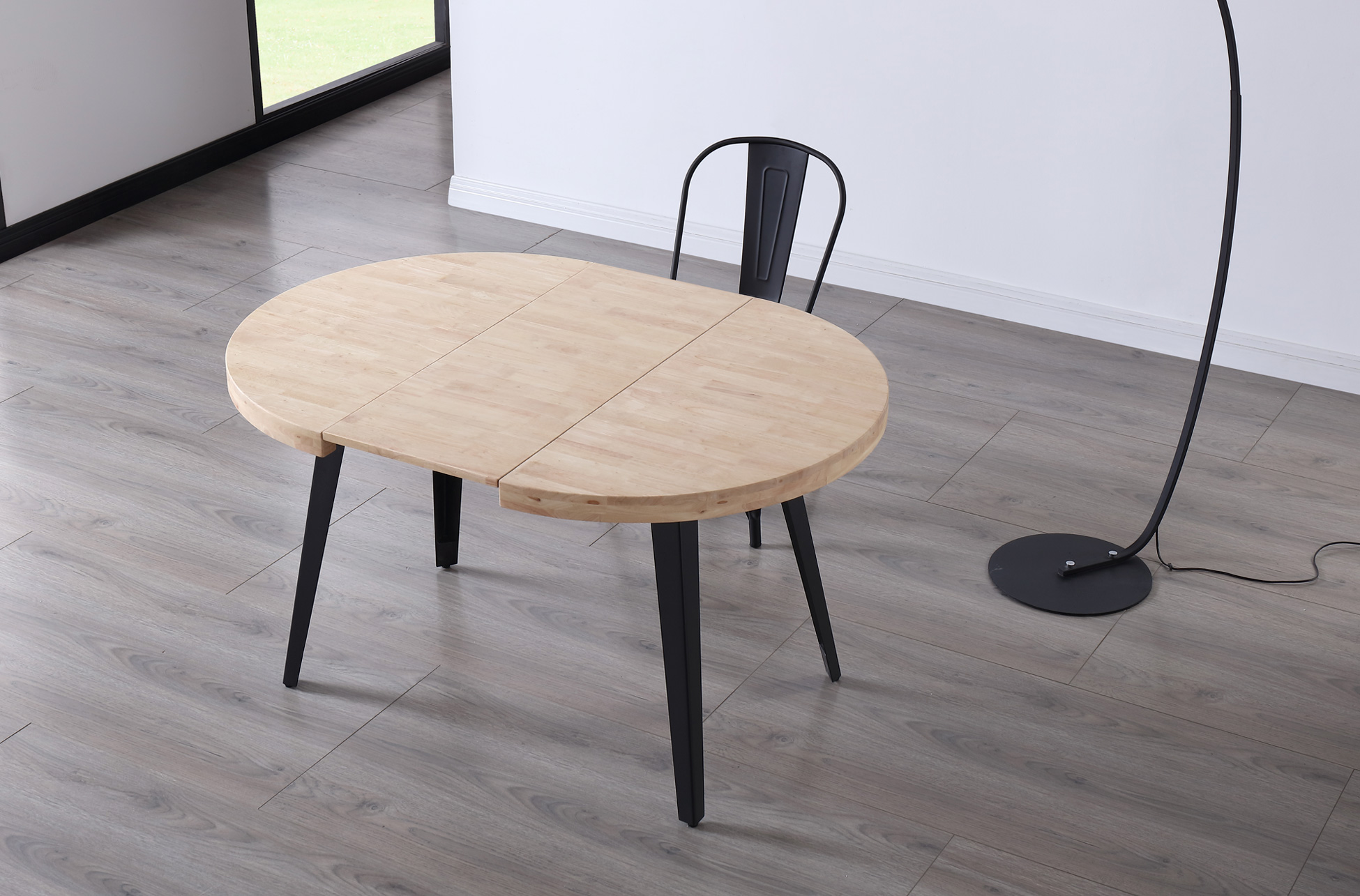 MESA COMEDOR REDONDA EXTENSIBLE BERG 100 - 140 - 180 CM ROBLE NORDISH / NEGRO. - Imagen 4
