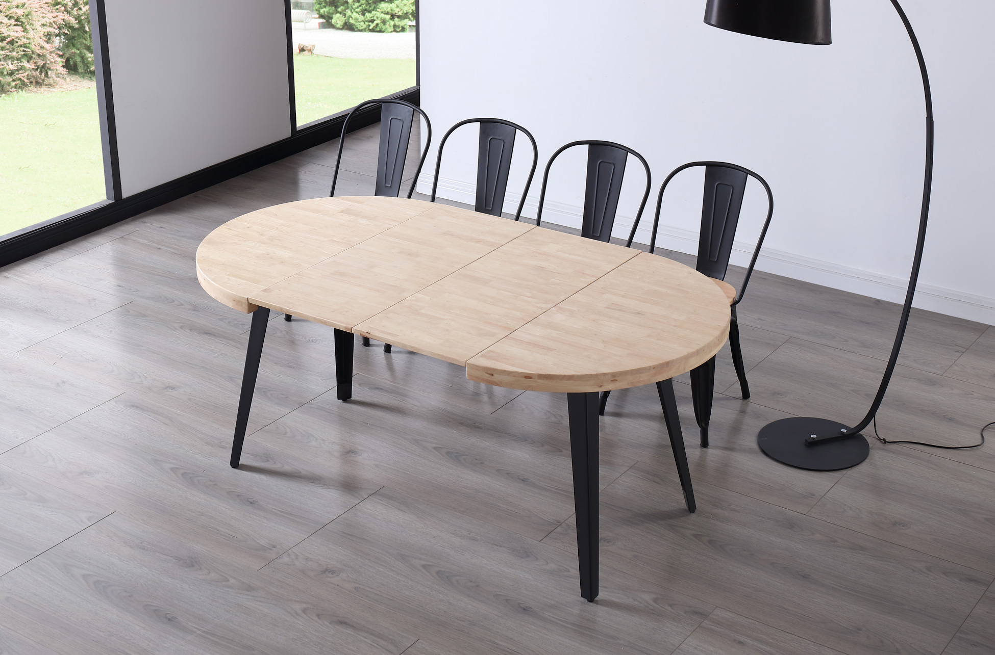 MESA COMEDOR REDONDA EXTENSIBLE BERG 100 - 140 - 180 CM ROBLE NORDISH / NEGRO. - Imagen 5