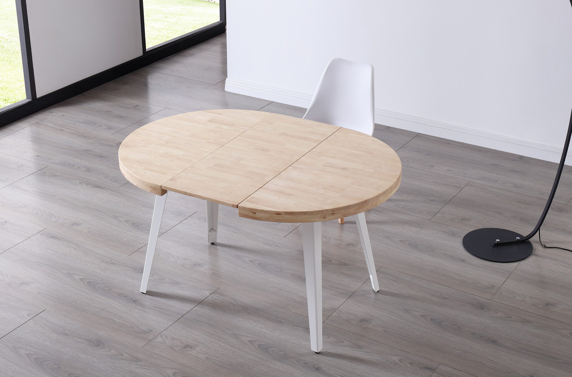 MESA COMEDOR REDONDA EXTENSIBLE BERG 120 - 160 - 200 CM ROBLE NORDISH / BLANCO. - Imagen 4