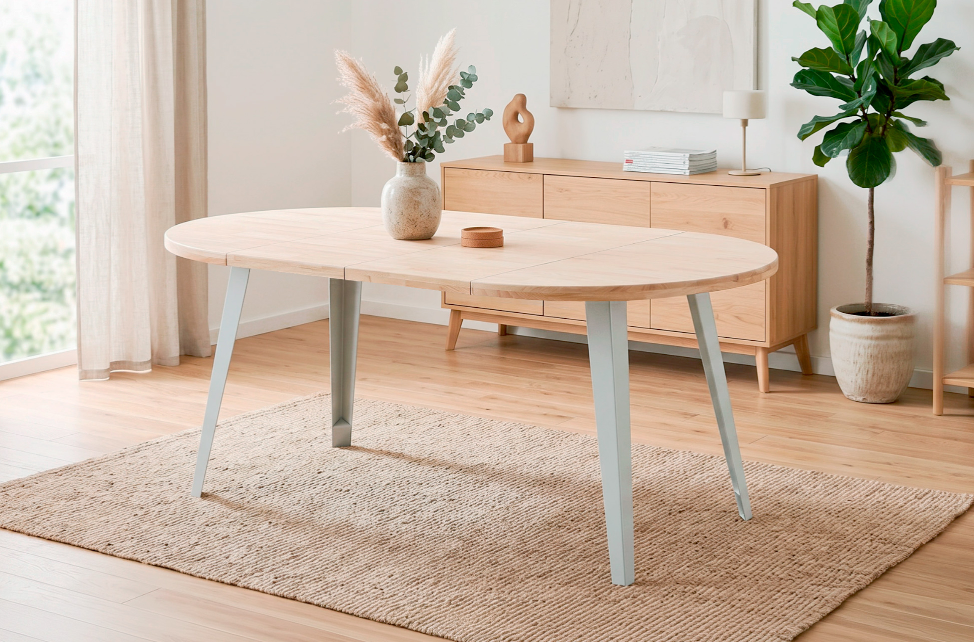 MESA COMEDOR REDONDA EXTENSIBLE BERG-E 100 - 140 - 180 CM ROBLE NORDISH / BLANCO