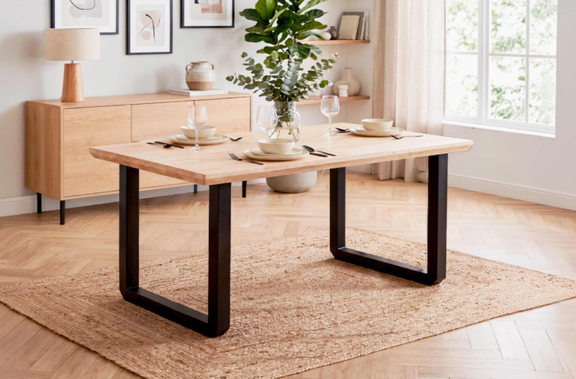 MESA COMEDOR EXTENSIBLE ROMA 140 - 180 - 220 x 80 CM ROBLE NORDISH / NEGRO.