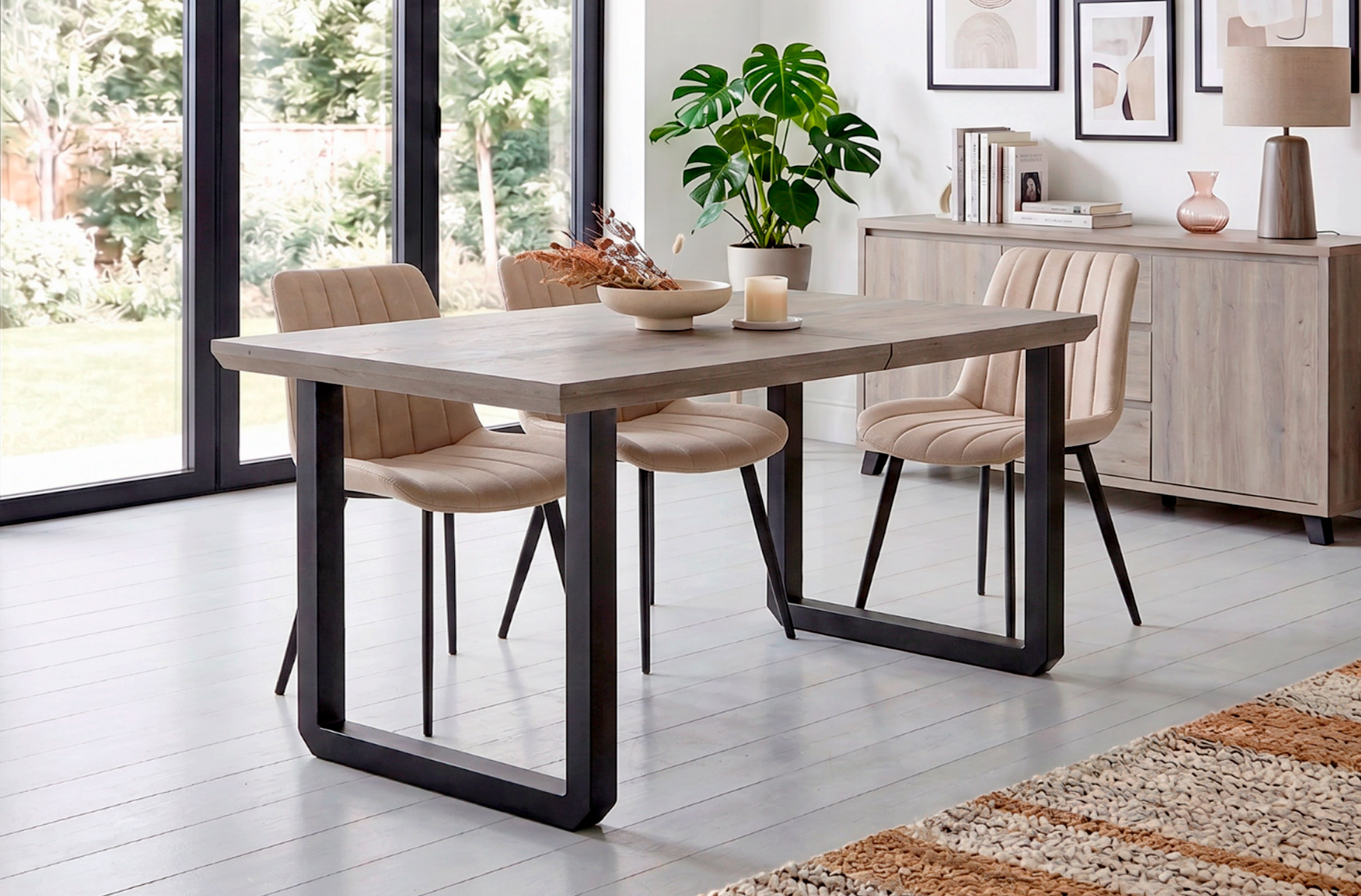 MESA COMEDOR EXTENSIBLE ROMA 140 - 180 - 220 x 80 CM ROBLE HONEY / NEGRO.