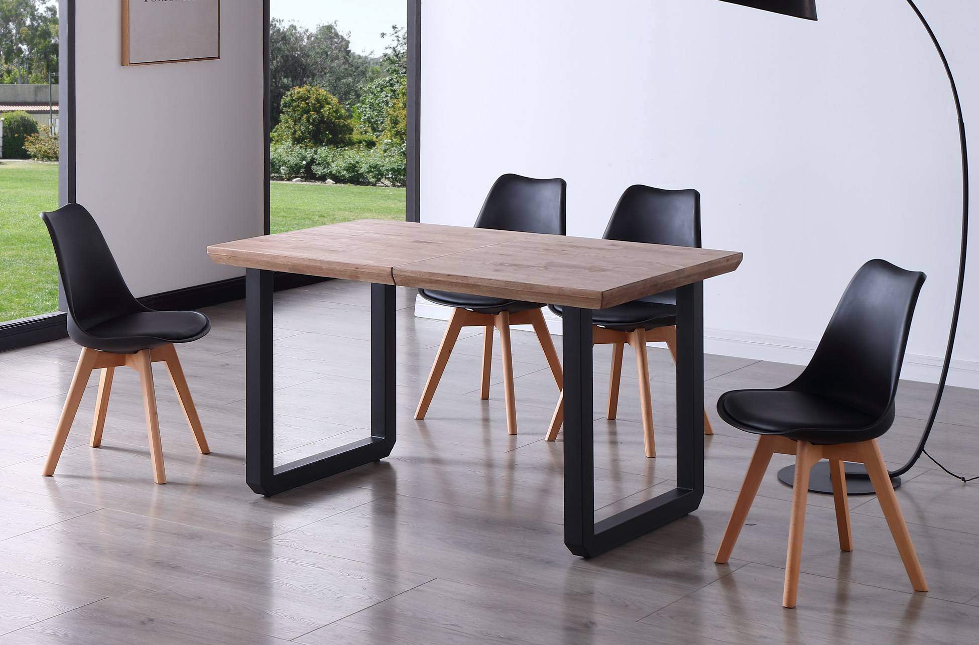 MESA COMEDOR EXTENSIBLE ROMA 140 - 180 - 220 x 80 CM ROBLE HONEY / NEGRO. - Imagen 3