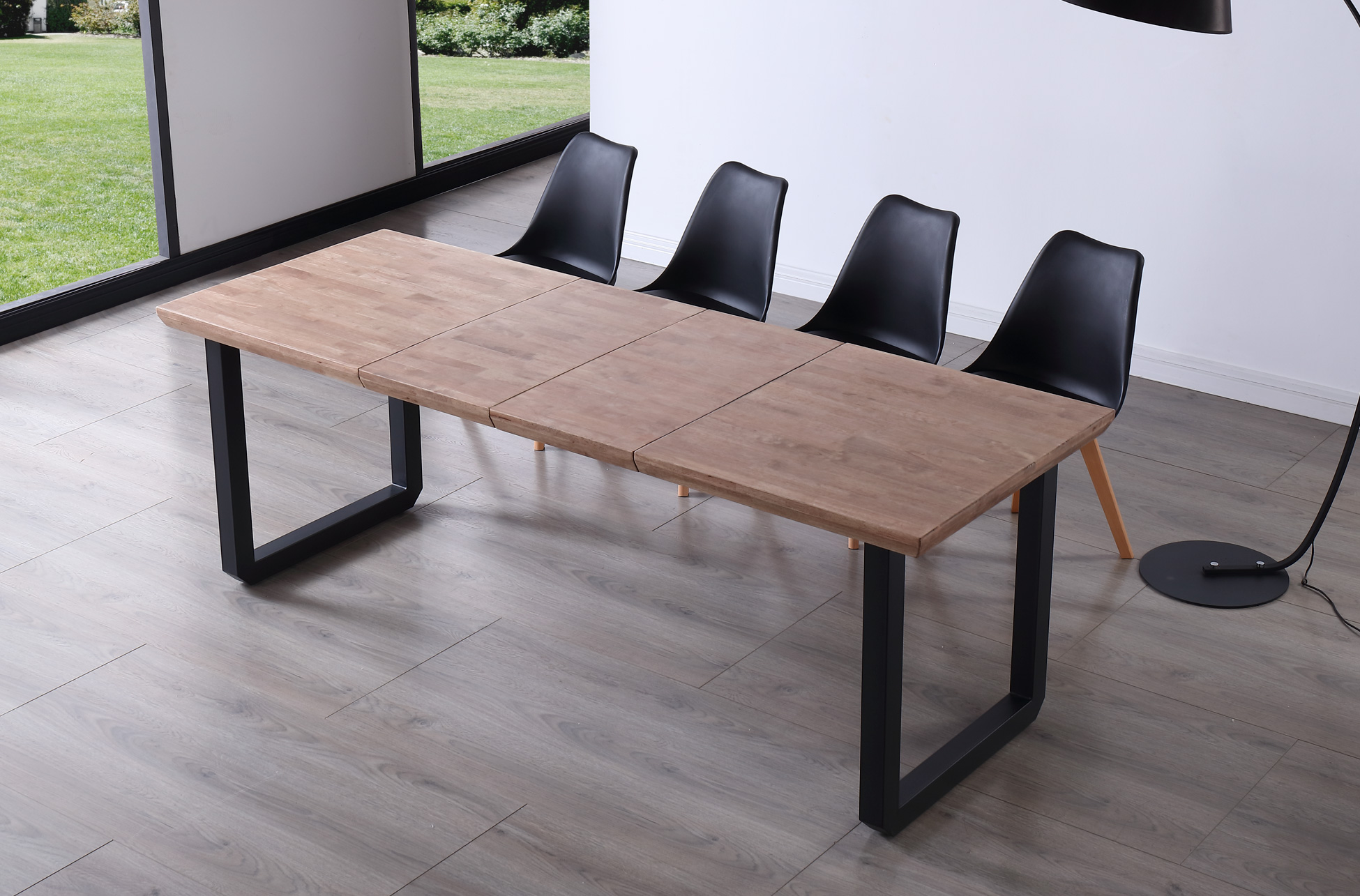 MESA COMEDOR EXTENSIBLE ROMA 140 - 180 - 220 x 80 CM ROBLE HONEY / NEGRO. - Imagen 5