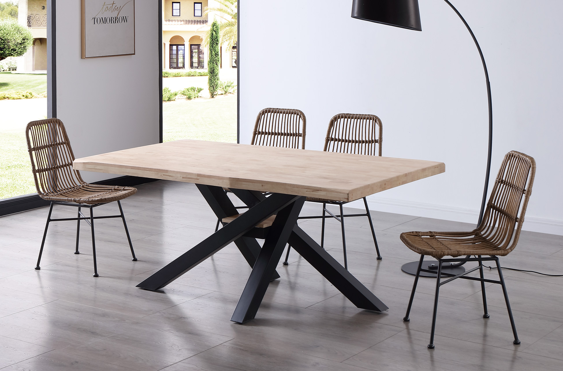 MESA COMEDOR FIJA XENA 180 x 100 CM ROBLE NORDISH / NEGRO TAPA CON FORMA. - Imagen 3