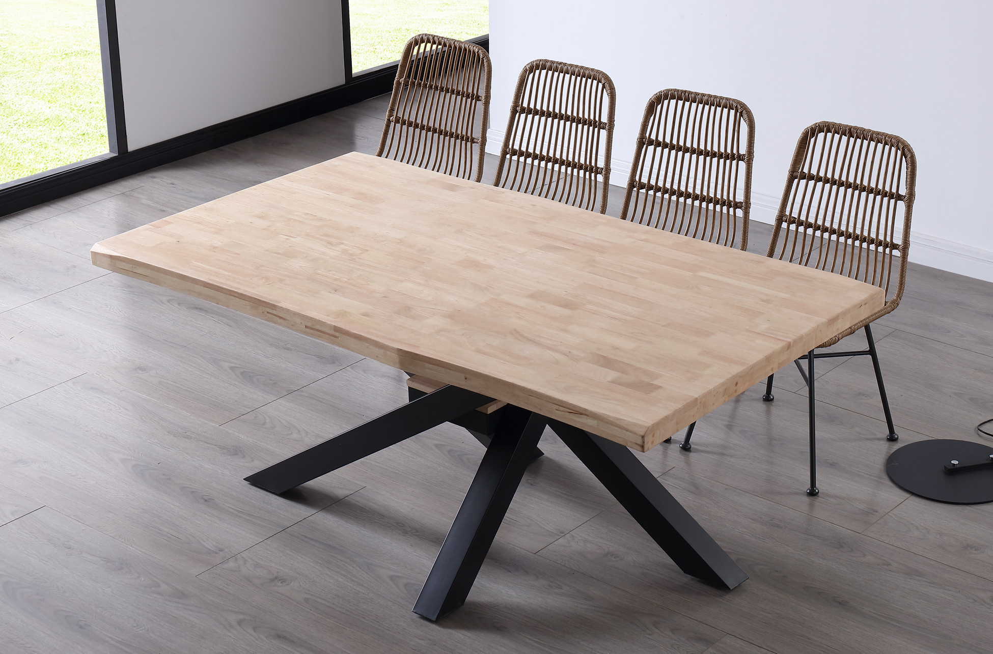 MESA COMEDOR FIJA XENA 180 x 100 CM ROBLE NORDISH / NEGRO TAPA CON FORMA. - Imagen 4