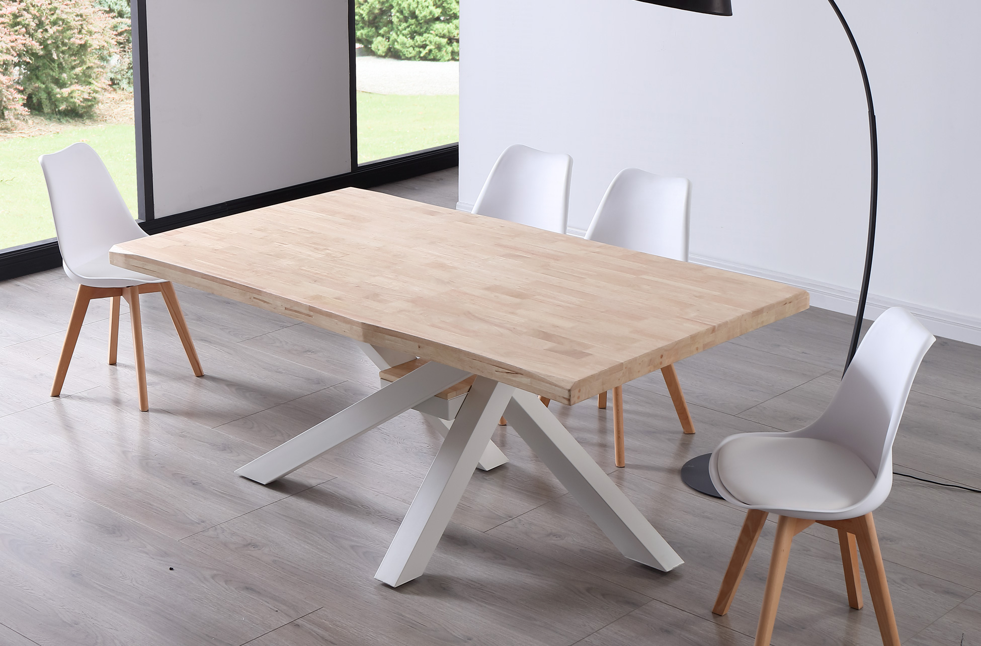 MESA COMEDOR FIJA XENA 180 x 100 CM ROBLE NORDISH / BLANCO TAPA CON FORMA. - Imagen 3