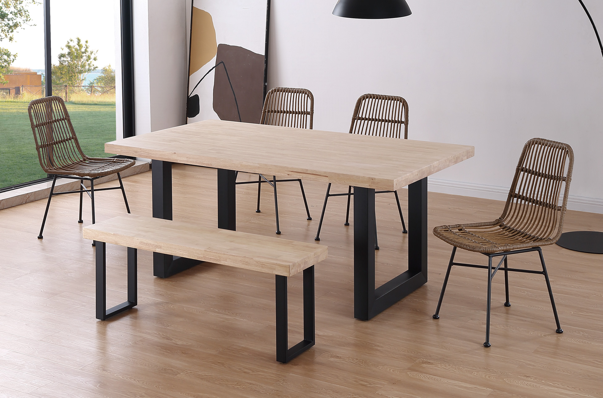 MESA COMEDOR FIJA LOFT 180 x 100 CM ROBLE NORDISH / NEGRO.