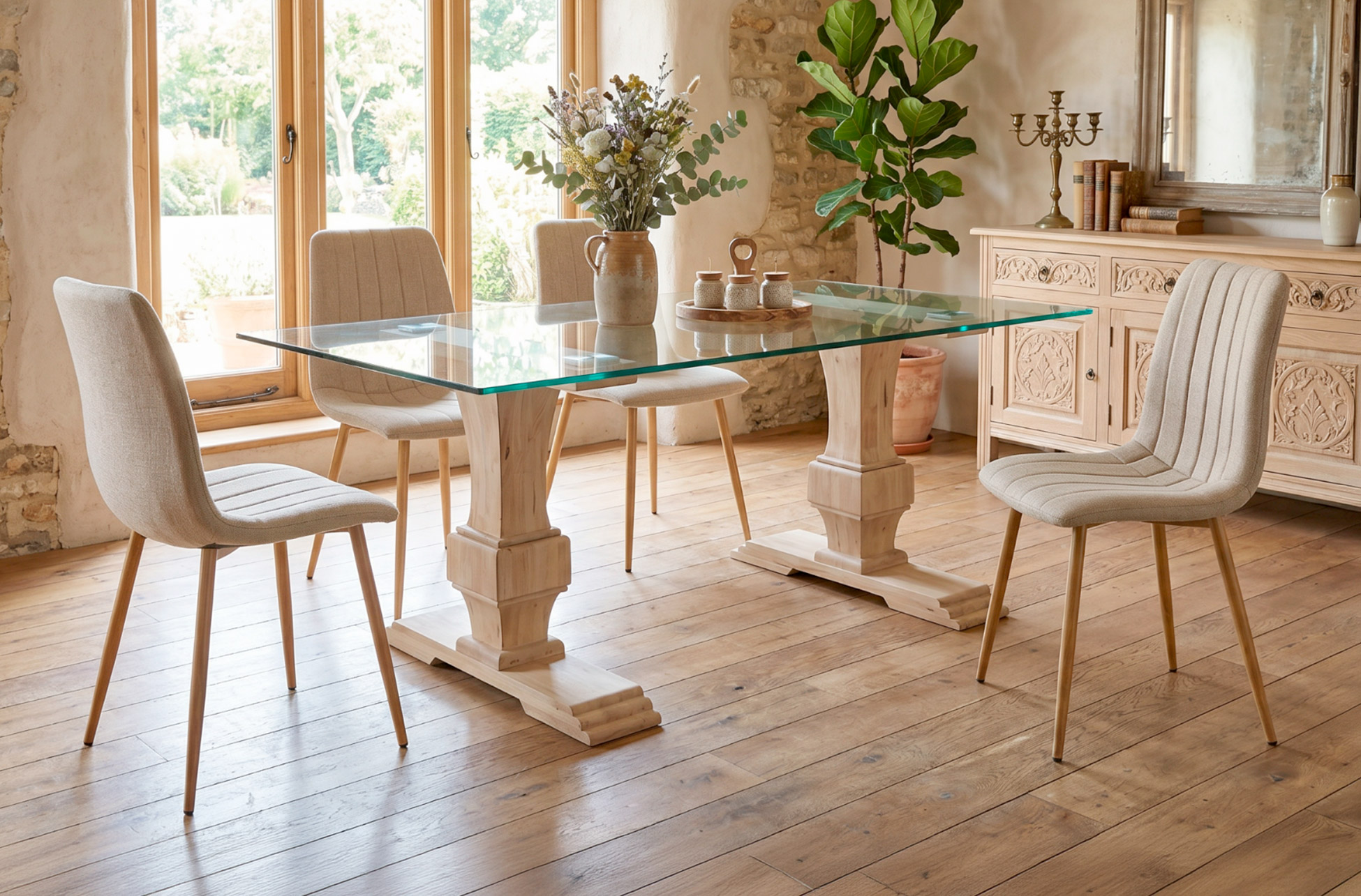 MESA COMEDOR FIJA VERSALLES 160 x 90 CM CRISTAL / NORDISH