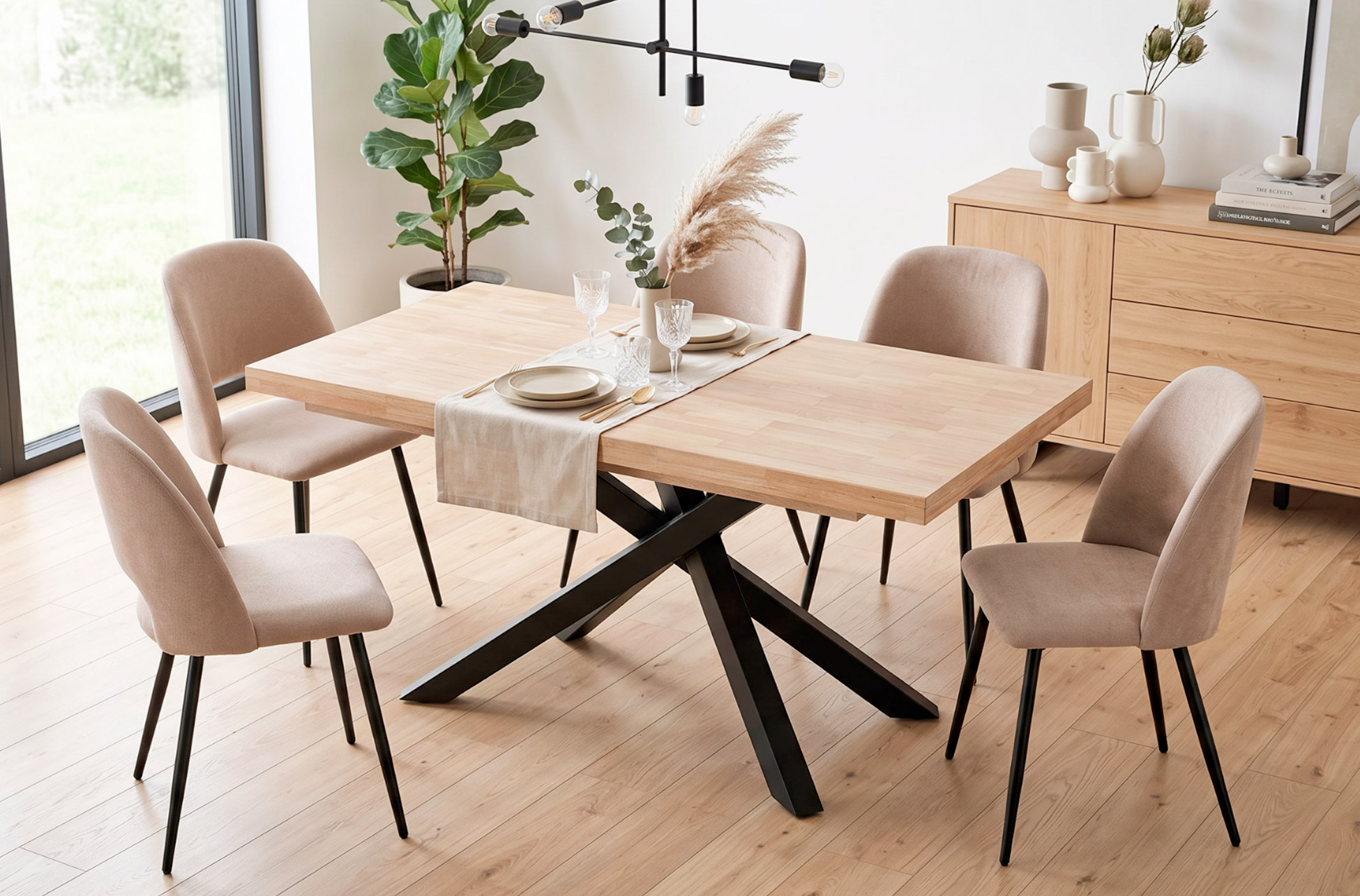 MESA COMEDOR EXTENSIBLE XENA 140 - 180 - 220 x 90 CM ROBLE NORDISH / NEGRO.