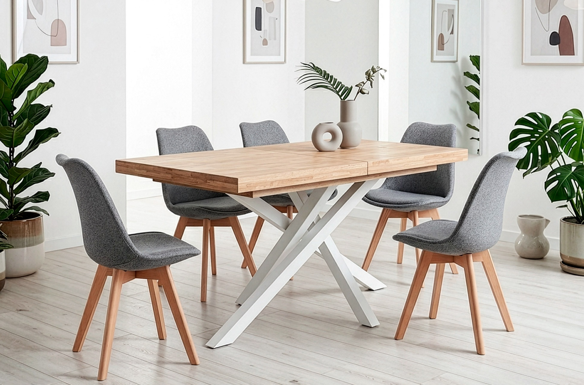 MESA COMEDOR EXTENSIBLE XENA 140 - 180 - 220 x 90 CM ROBLE NORDISH / BLANCO