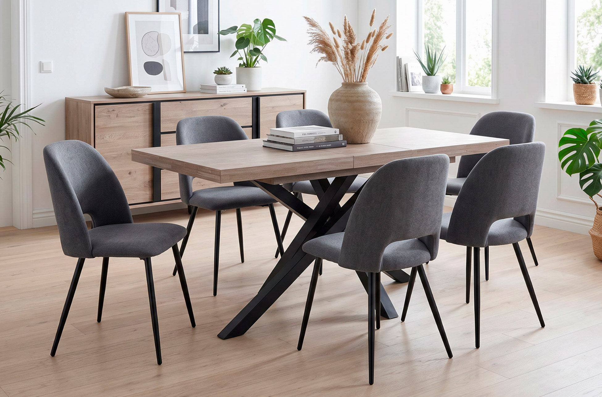 MESA COMEDOR EXTENSIBLE XENA 140 - 180 - 220 x 90 CM ROBLE HONEY / NEGRO.