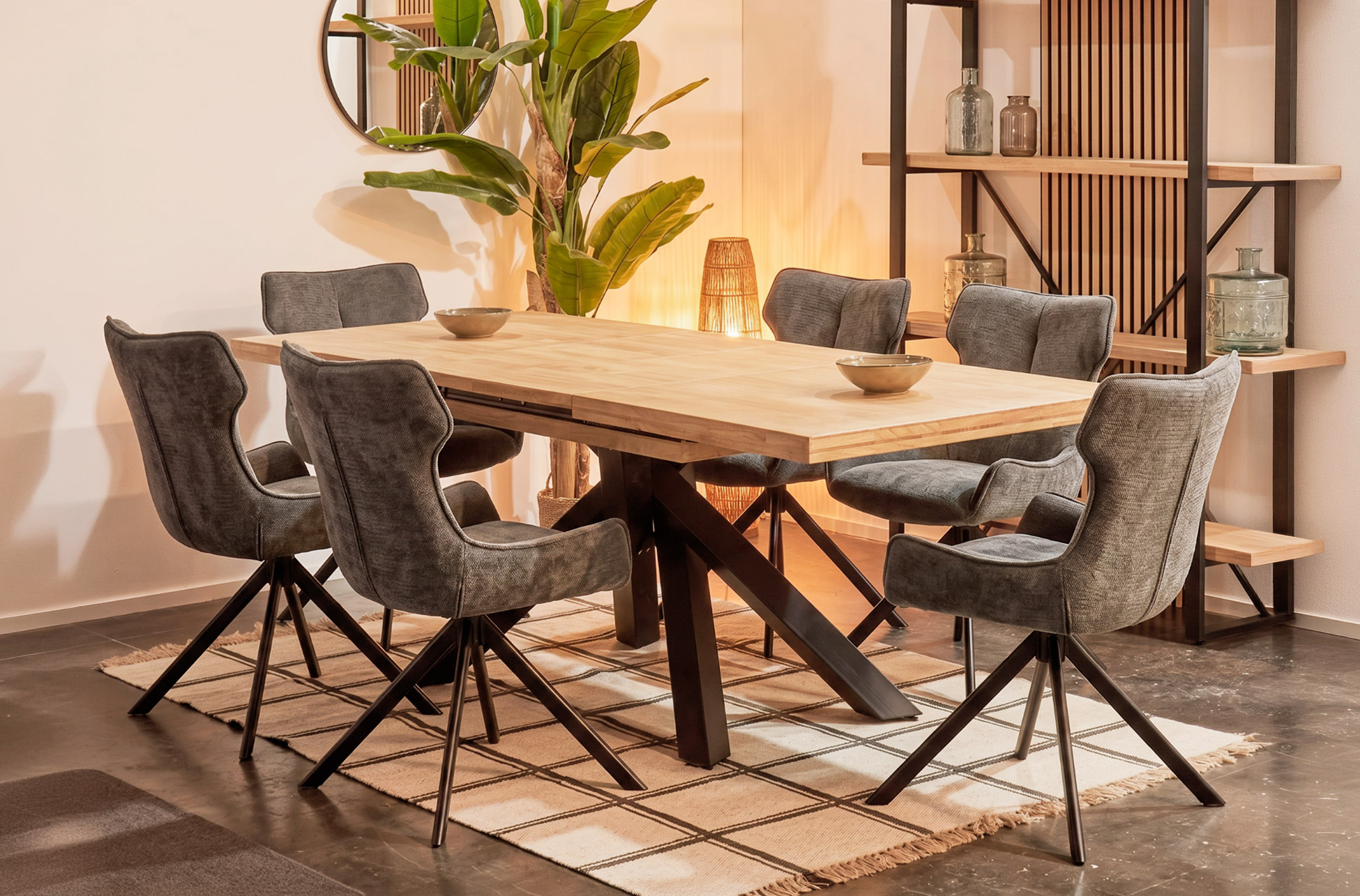 MESA COMEDOR EXTENSIBLE XENA 160 - 200 - 240 x 90 CM ROBLE NORDISH / NEGRO.
