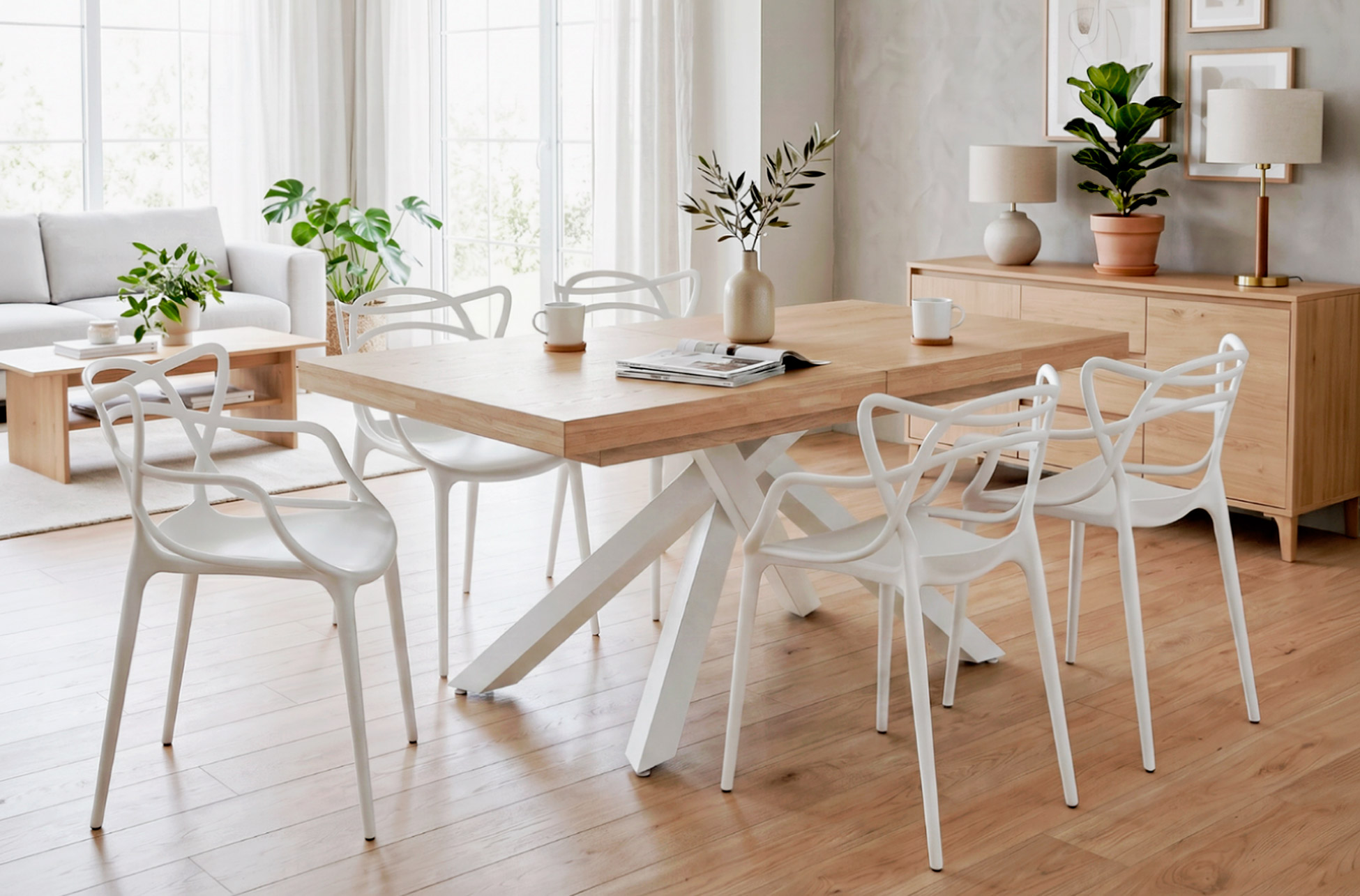 MESA COMEDOR EXTENSIBLE XENA 160 - 200 - 240 x 90 CM ROBLE NORDISH / BLANCO.