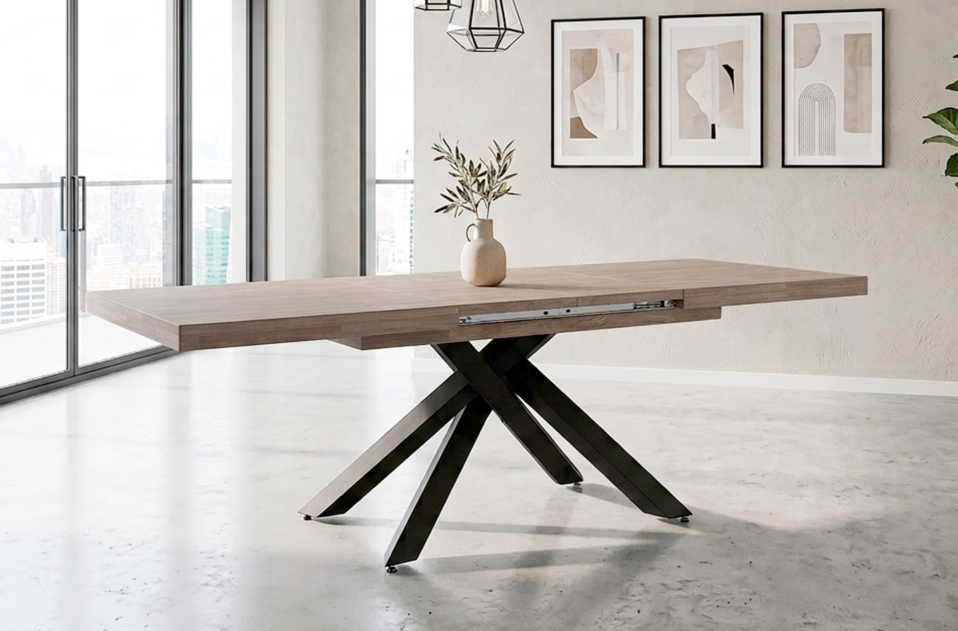 MESA COMEDOR EXTENSIBLE XENA 160 - 200 - 240 x 90 CM ROBLE HONEY / NEGRO.