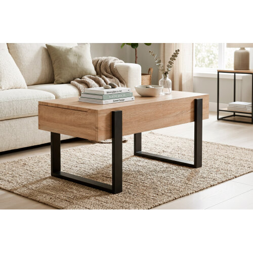 MESA CENTRO ELEVABLE 110 X 60 CM INDUSTRIAL OAK / NEGRO.