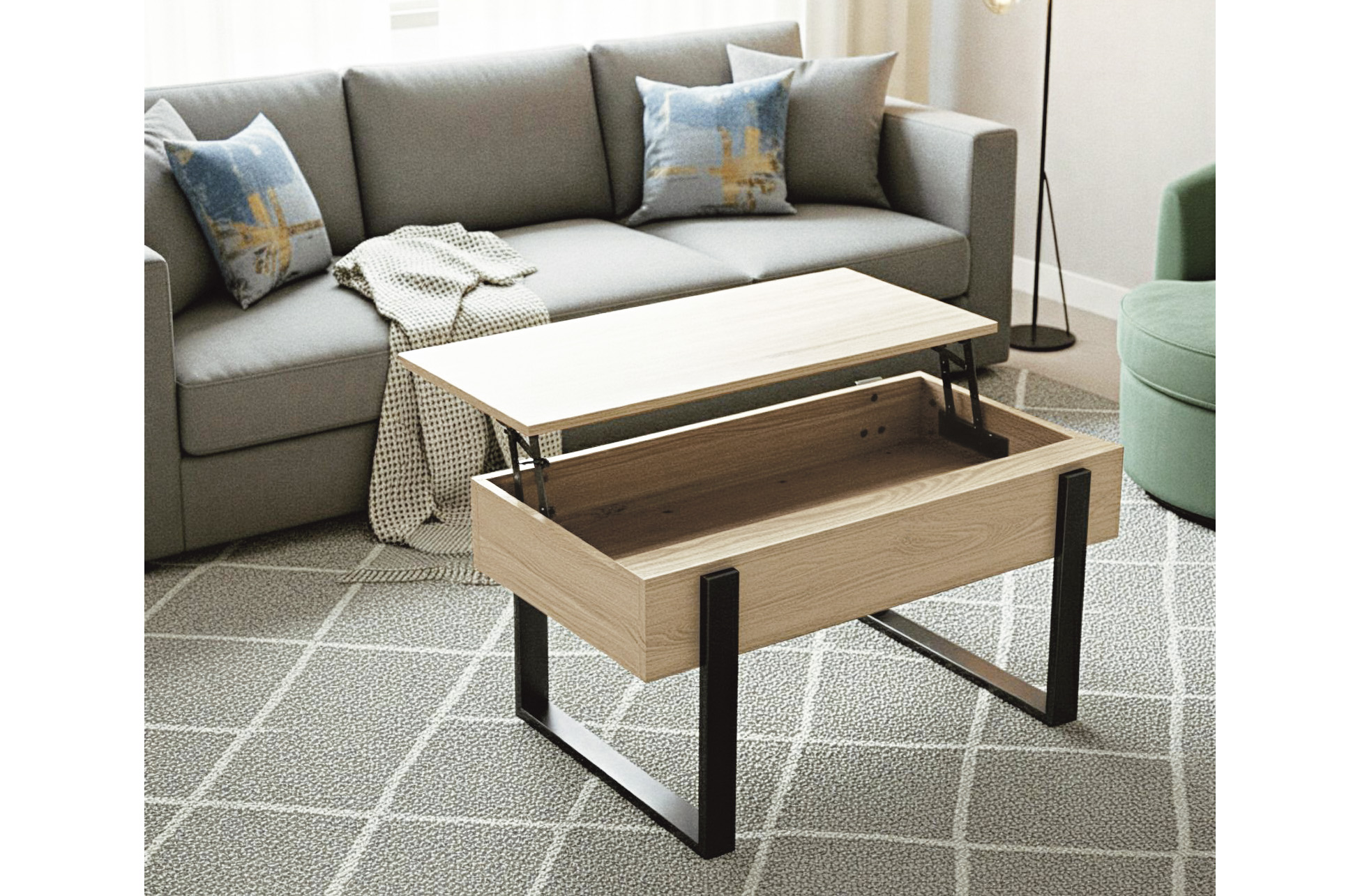 MESA CENTRO ELEVABLE 110 X 60 CM INDUSTRIAL OAK / NEGRO. - Imagen 6