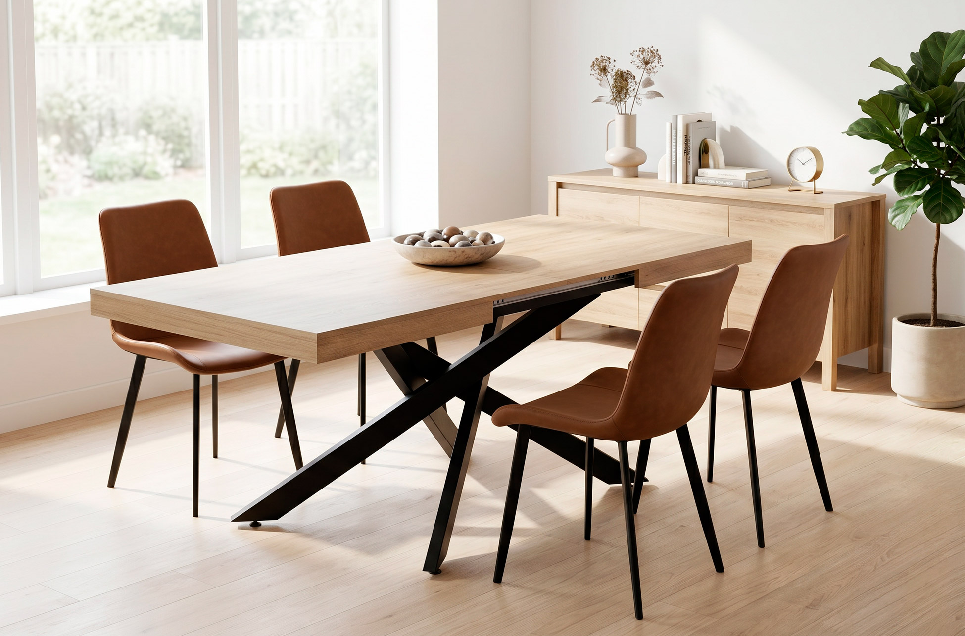 MESA COMEDOR EXTENSIBLE LEONARDO 160 - 240 X 90 CM OAK / NEGRO