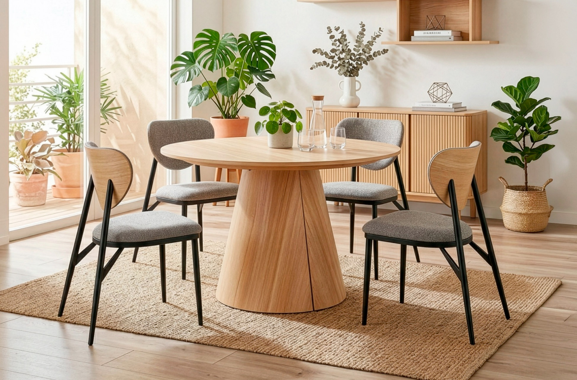 MESA COMEDOR REDONDA EXTENSIBLE DAMIANO 120 - 160 - 200 x 120 CM OAK.