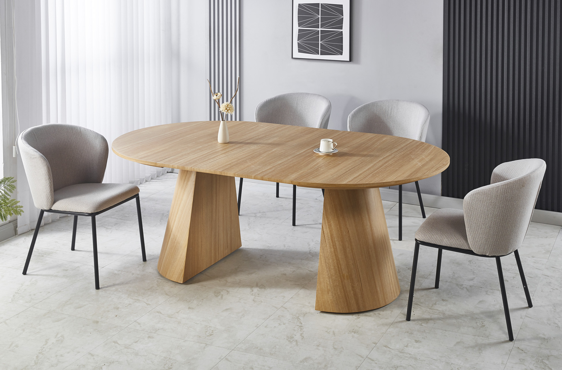 MESA COMEDOR REDONDA EXTENSIBLE DAMIANO 120 - 160 - 200 x 120 CM OAK. - Imagen 8