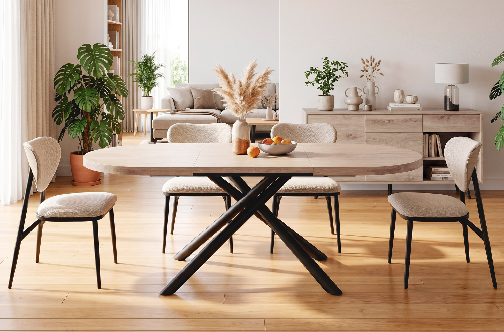 MESA COMEDOR OVAL EXTENSIBLE 160 - 200 - 240 SENDA HONEY / NEGRO.
