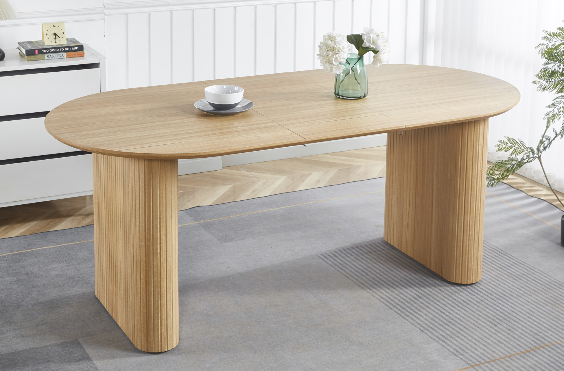MESA COMEDOR OVAL EXTENSIBLE 150 - 190 - 230 CM PIETRA OAK. - Imagen 6