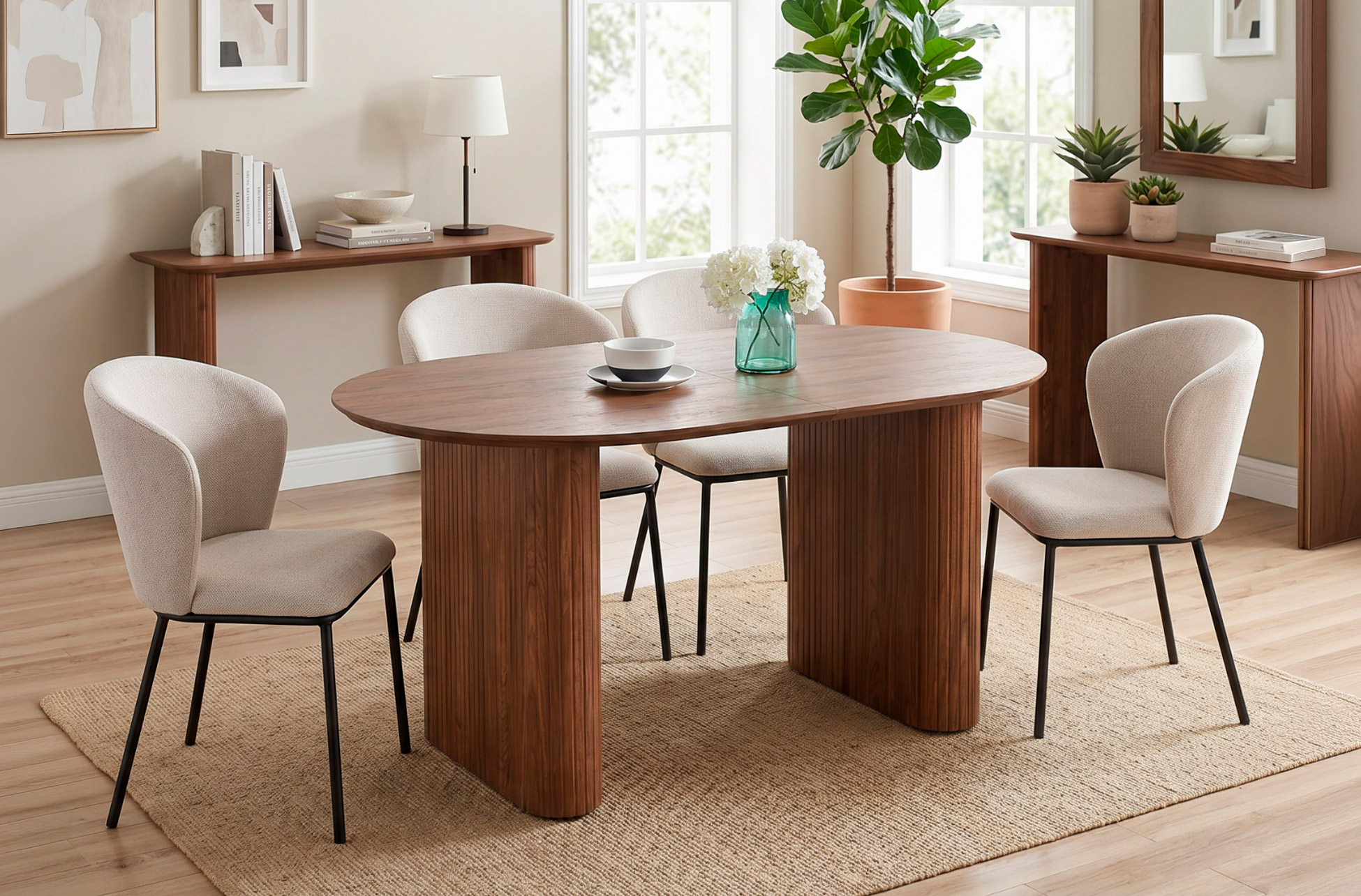 MESA COMEDOR OVAL EXTENSIBLE 150 - 190 - 230 CM PIETRA NOGAL