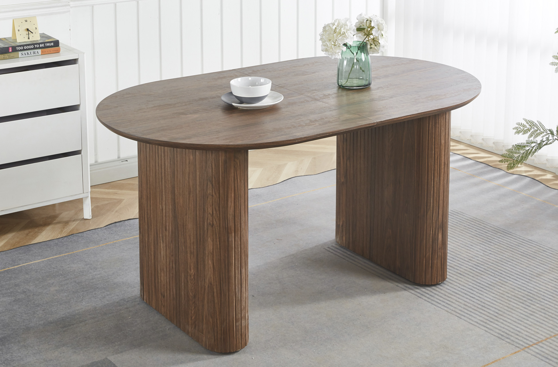MESA COMEDOR OVAL EXTENSIBLE 150 - 190 - 230 CM PIETRA NOGAL - Imagen 5
