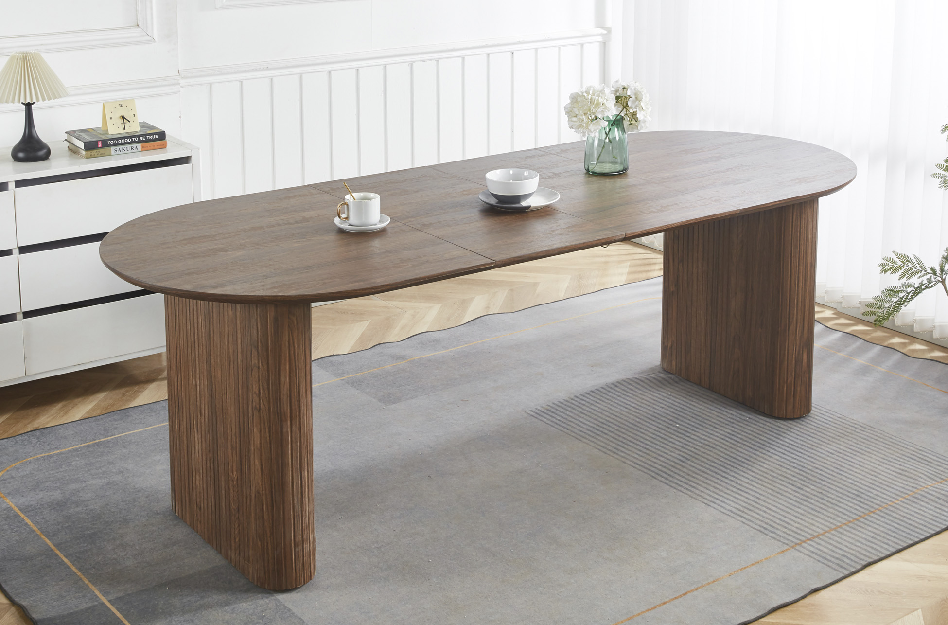 MESA COMEDOR OVAL EXTENSIBLE 150 - 190 - 230 CM PIETRA NOGAL - Imagen 6