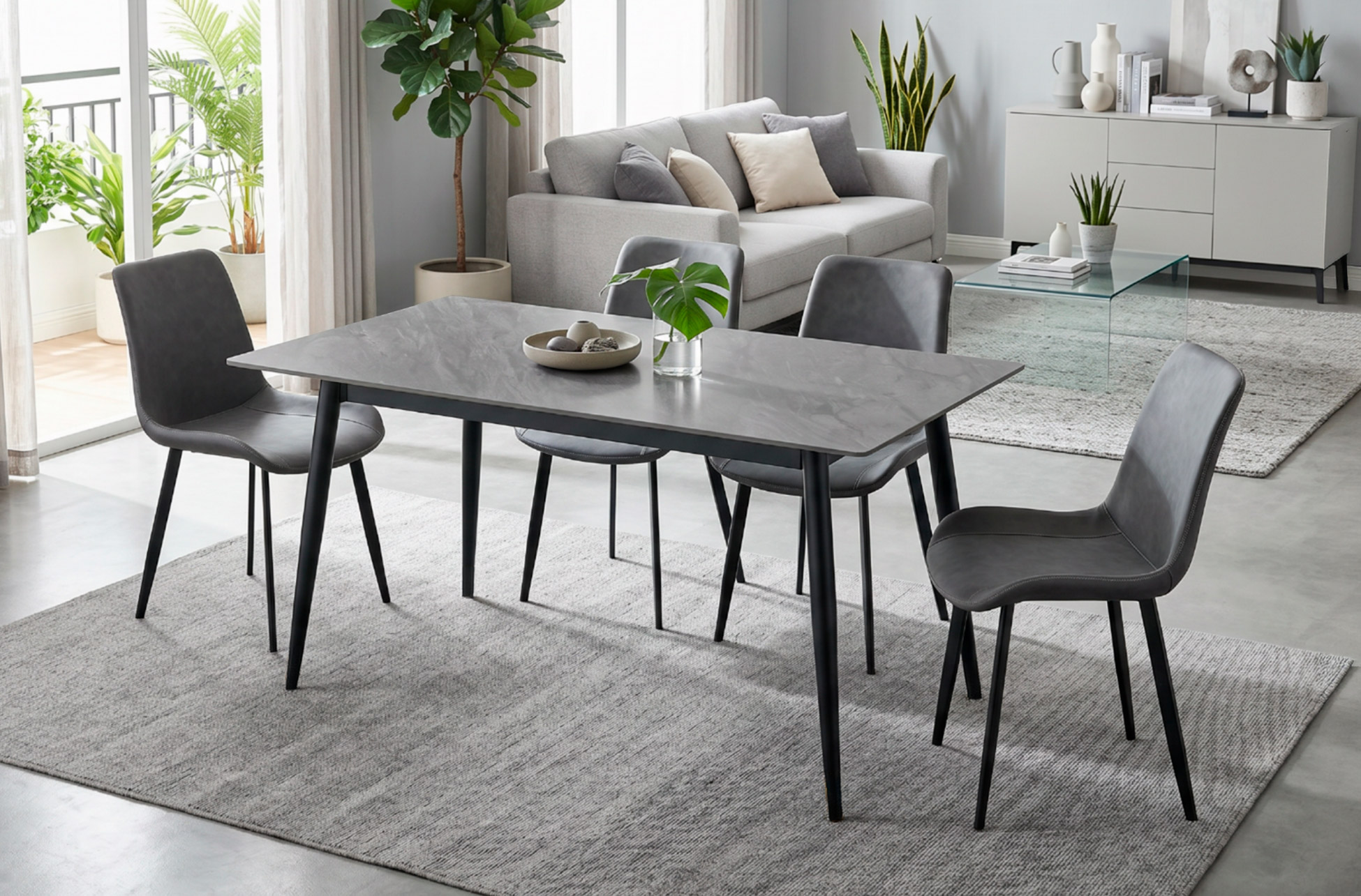 MESA COMEDOR FIJA BERNA 140 x 80 CM CERAMIC GREES GRIS