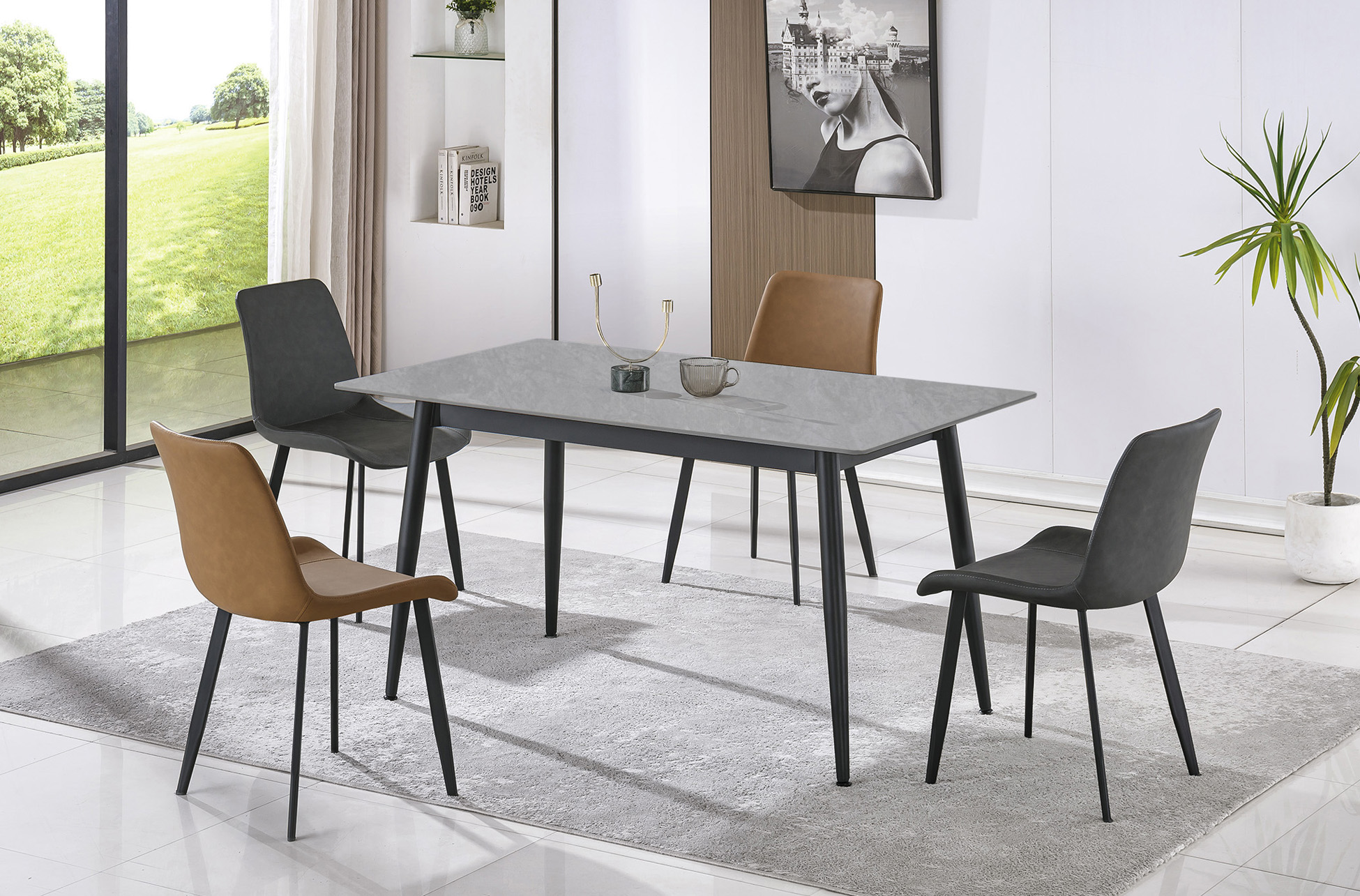 MESA COMEDOR FIJA BERNA 140 x 80 CM CERAMIC GREES GRIS - Imagen 4