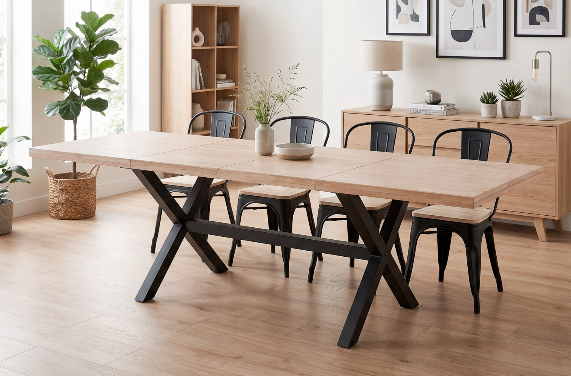 MESA COMEDOR EXTENSIBLE X-LOFT 140 - 180 - 220 x 90 CM ROBLE NORDISH / NEGRO.