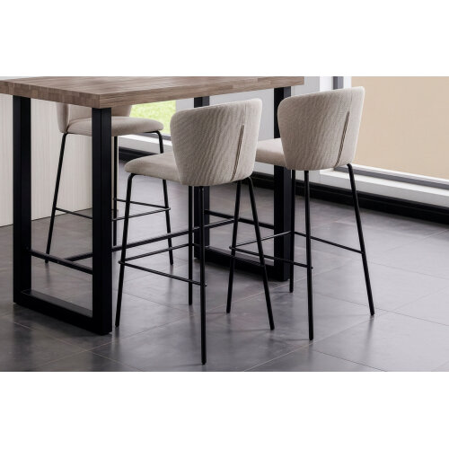 TABURETE TAPIZADO MARGOT ALTO ASIENTO 65 CM TEJIDO BEIGE.