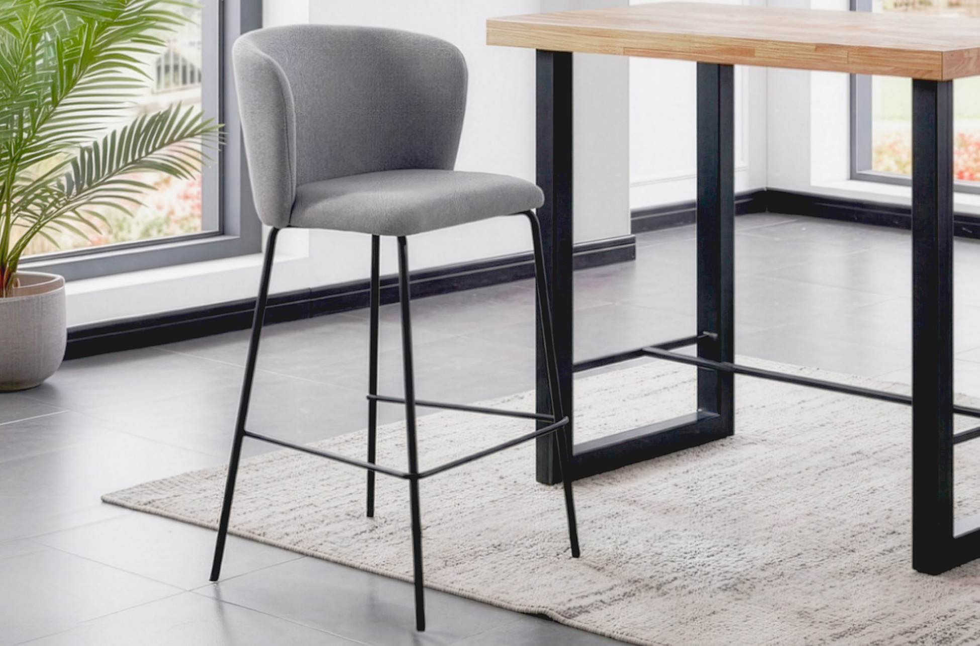 TABURETE TAPIZADO MARGOT ALTO ASIENTO 75 CM TEJIDO GRIS.