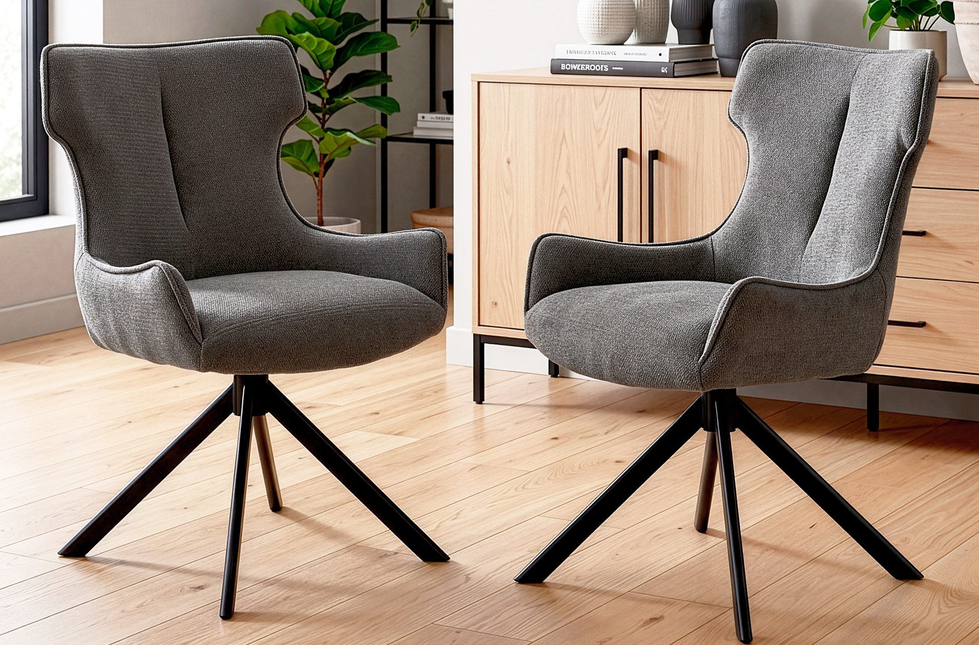 SILLA COMEDOR GIRATORIA ROBERT TEJIDO GRIS.