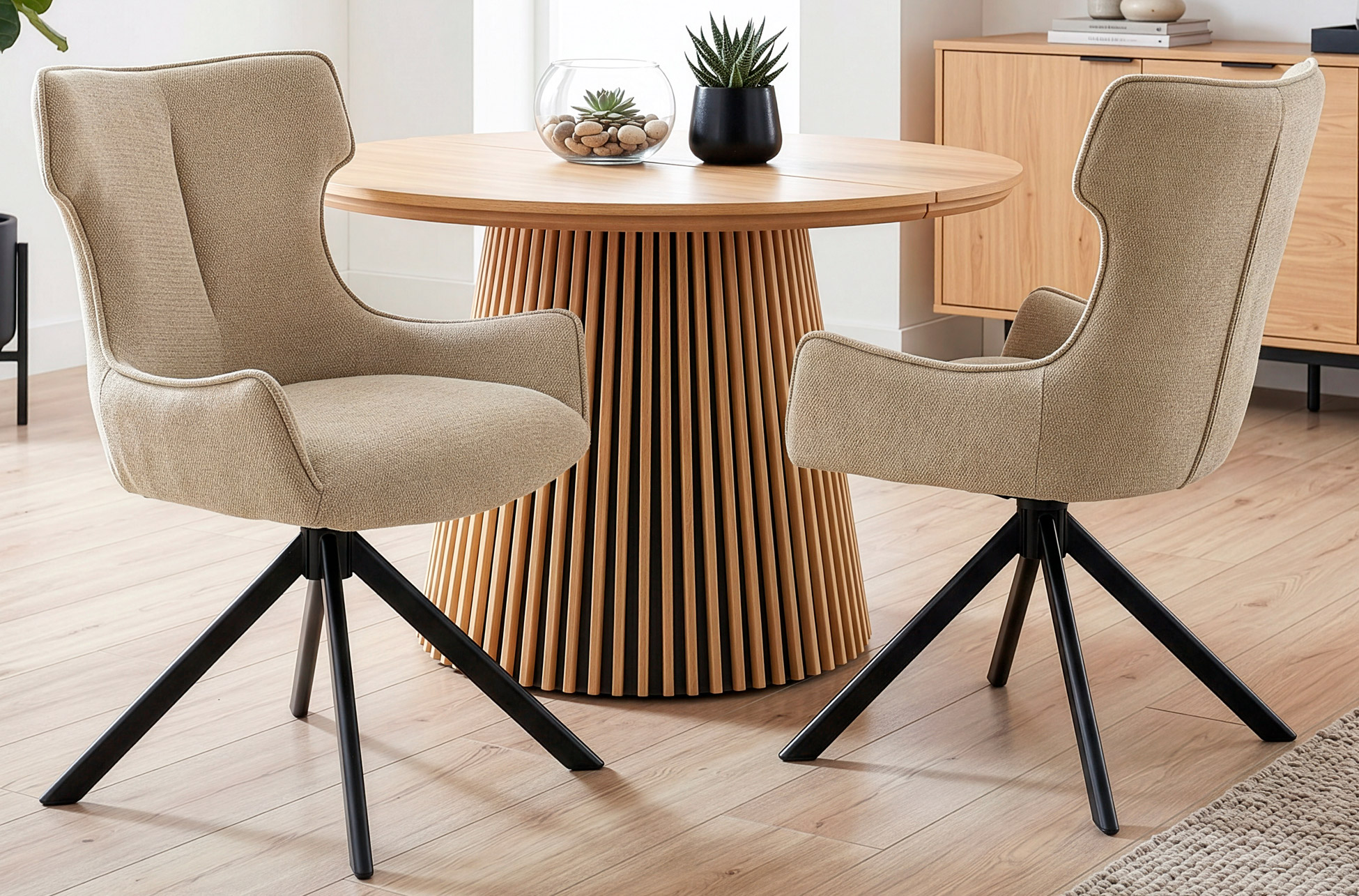 SILLA COMEDOR GIRATORIA ROBERT TEJIDO BEIGE
