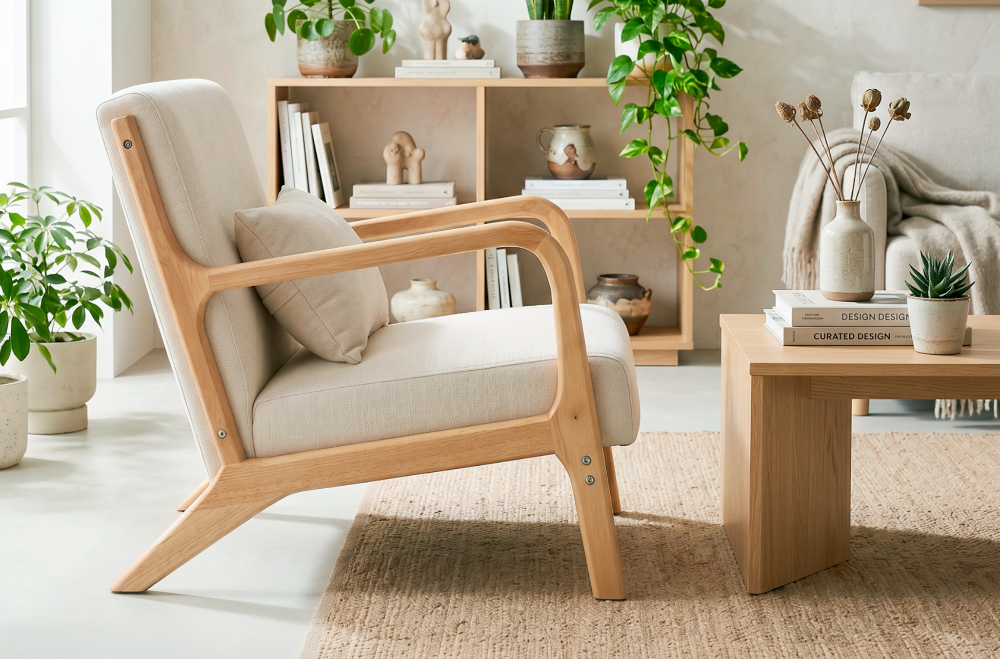 BUTACA TOKIO MICROFIBRA BEIGE / MADERA