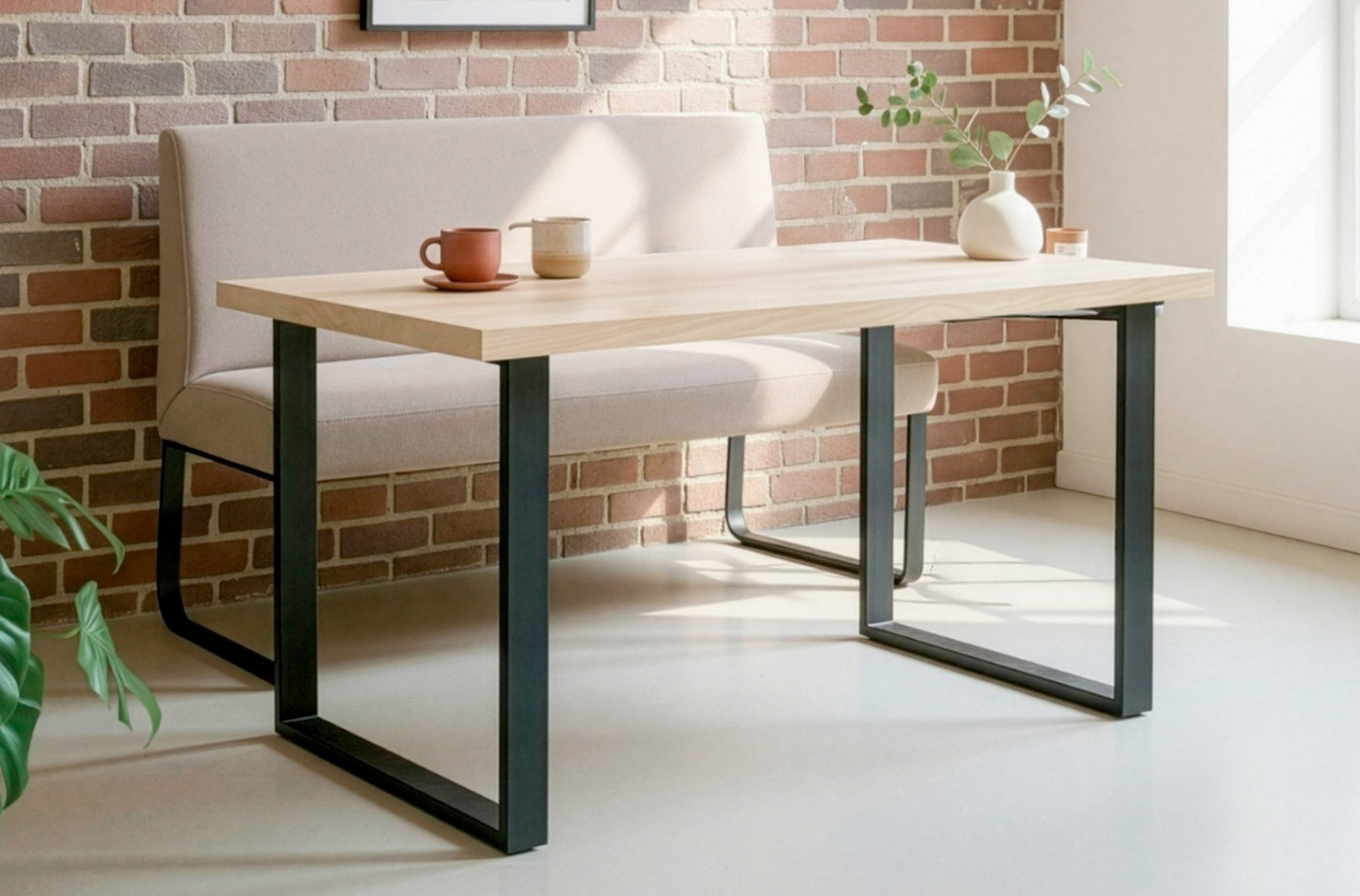 BANCO TAPIZADO CON RESPALDO SHARE TEJIDO BEIGE