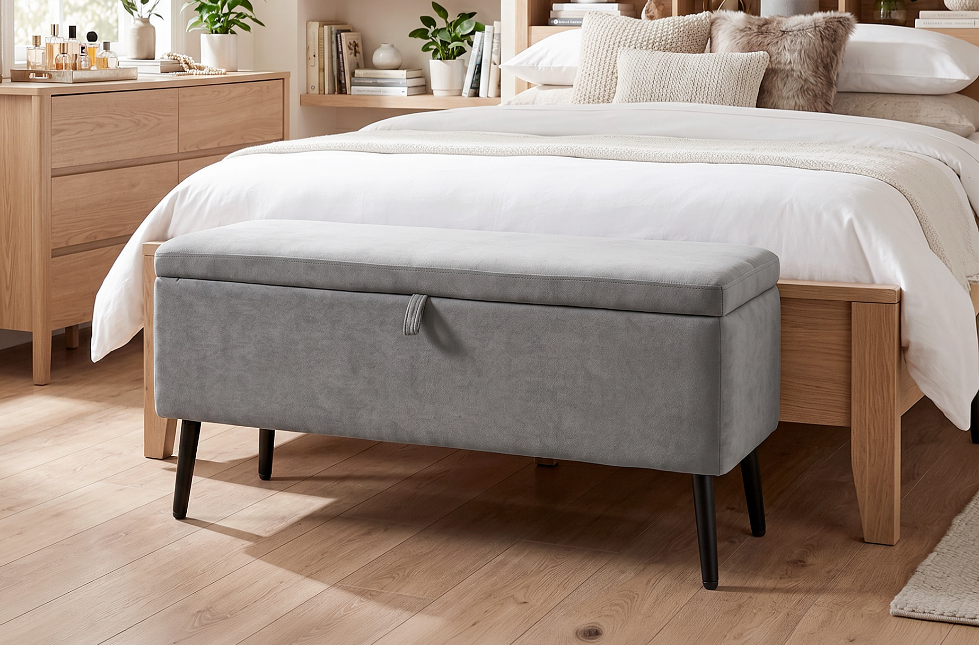 BAUL TAPIZADO MAISON 110 x 40 CM MICROFIBRA GRIS