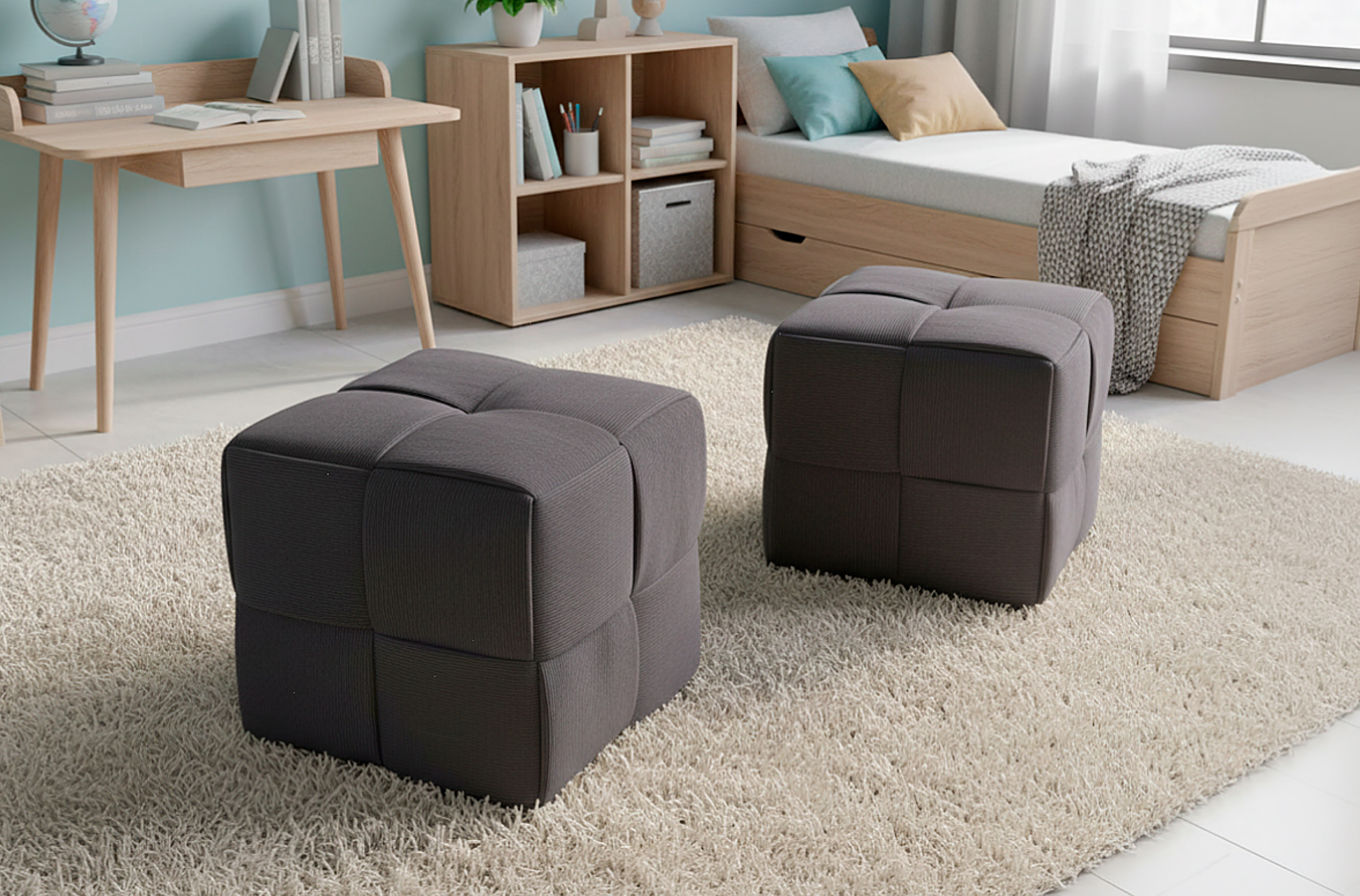 PUFF 45 X 45 CM CORDUROY GRIS