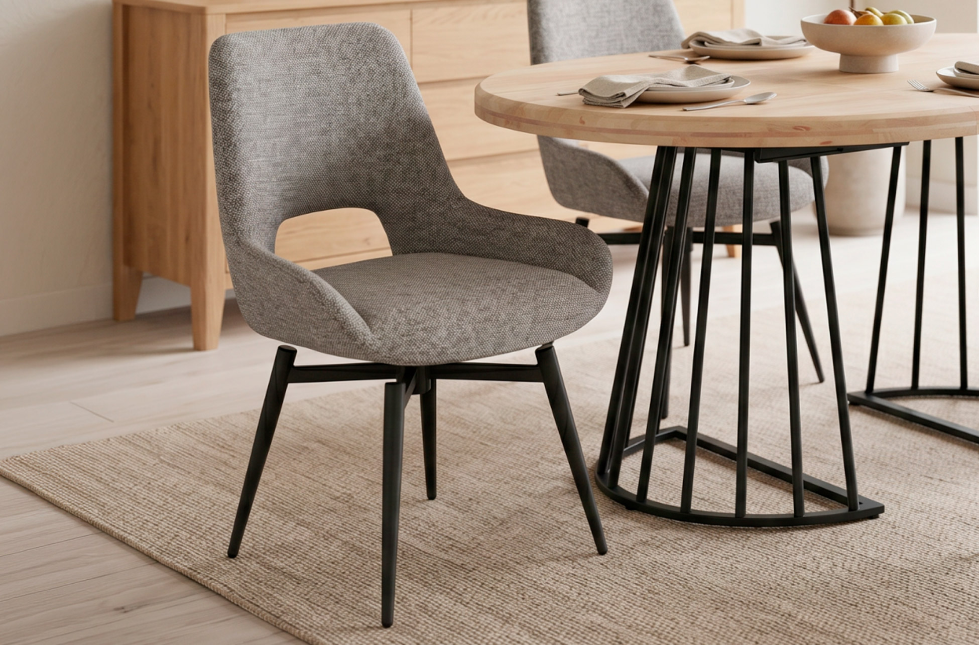 SILLA DE COMEDOR GIRATORIA DARA TEJIDO GRIS.