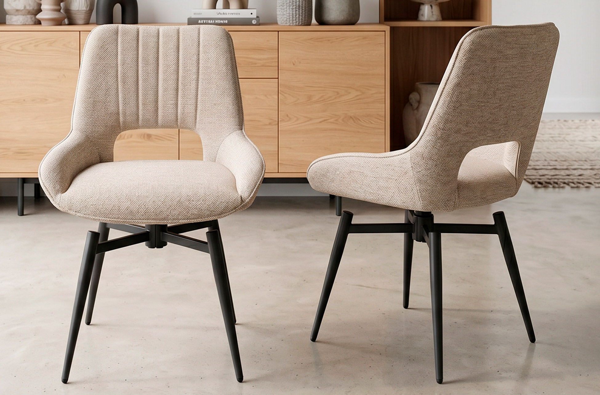 SILLA DE COMEDOR GIRATORIA DARA TEJIDO BEIGE.