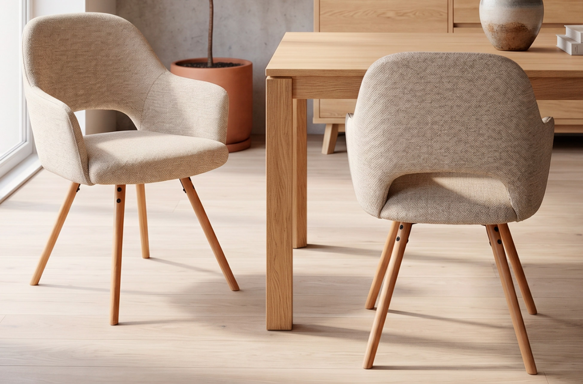 SILLA DE COMEDOR GIRATORIA RIMOR TEJIDO BEIGE.