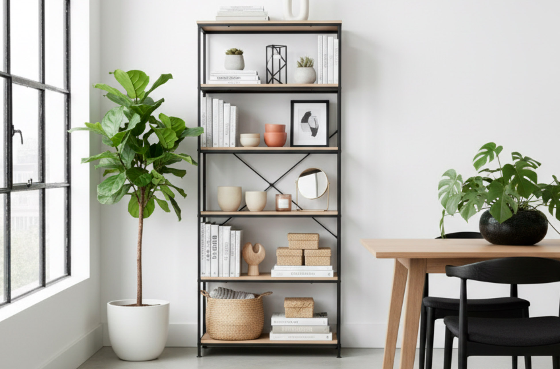 ESTANTERIA 6 ESTANTES DECK 75 X 180 CM OAK / NEGRO